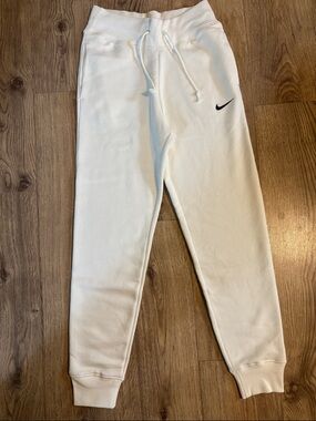 Nike White Mens Fleece Joggers with Black Swoosh